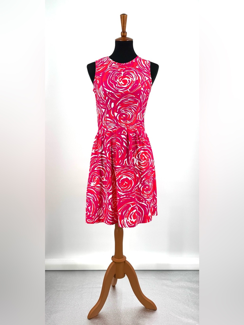 Jude Connally Pink Abstract Rose Fit & Flare Floral Dress Size S